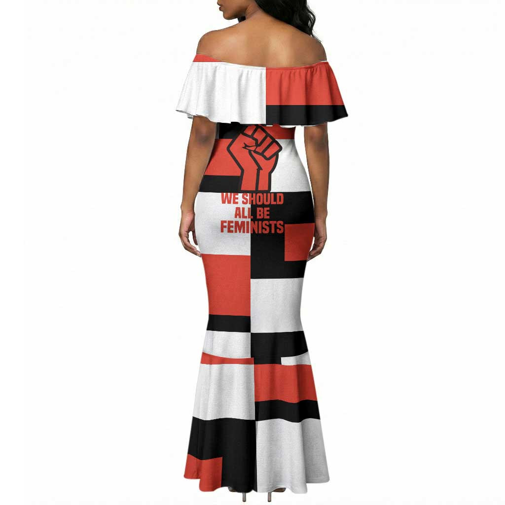 Chimamanda Ngozi Adichie Mermaid Dress with Bold Red Portrait, We Should All Be Feminists Quote - African Pride