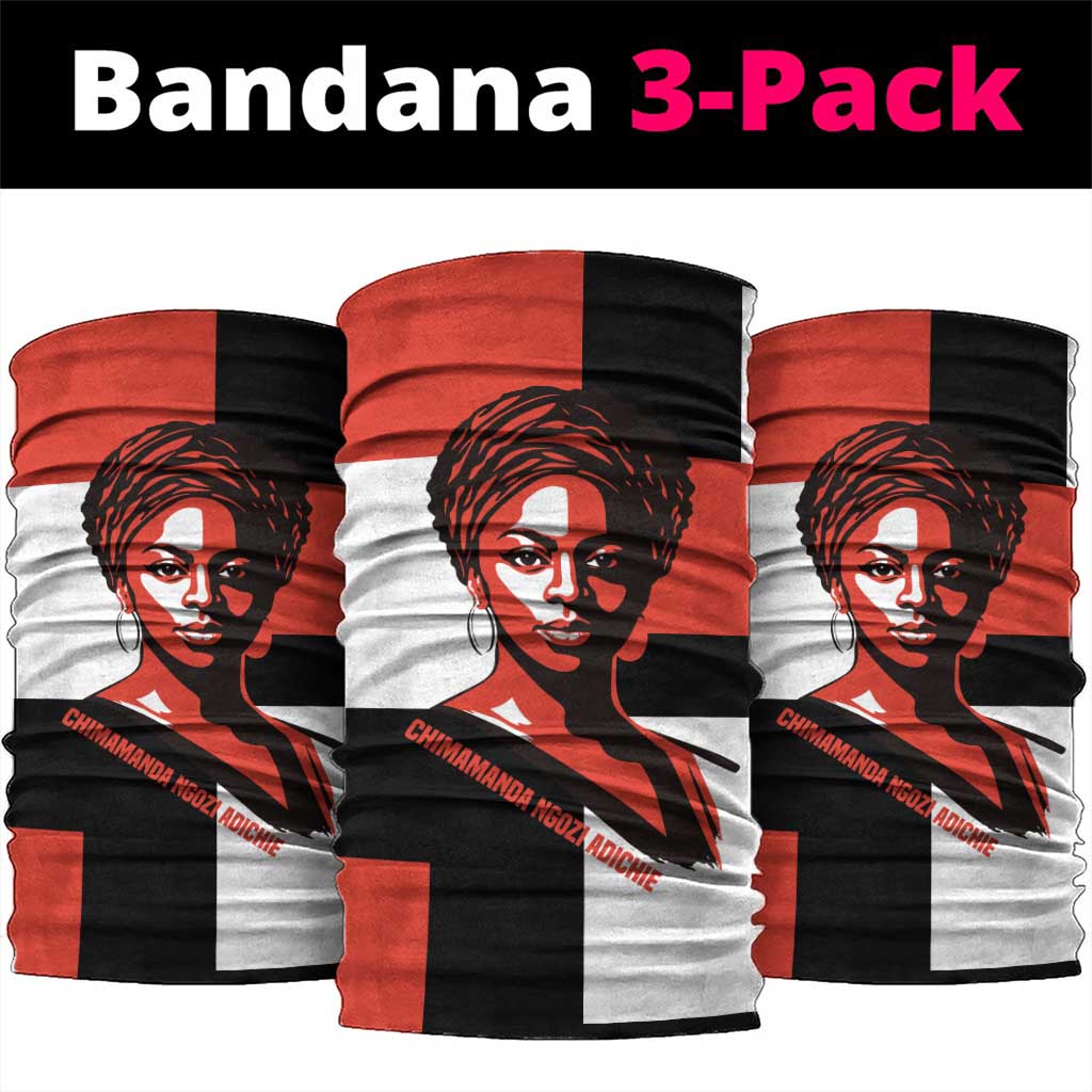 Chimamanda Ngozi Adichie Neck Gaiter with Bold Red Portrait, We Should All Be Feminists Quote - African Pride