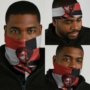 Chimamanda Ngozi Adichie Neck Gaiter with Bold Red Portrait, We Should All Be Feminists Quote - African Pride
