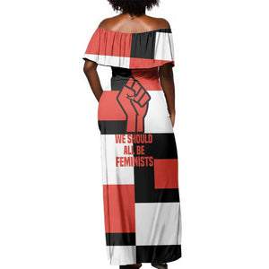 Chimamanda Ngozi Adichie Off Shoulder Maxi Dress with Bold Red Portrait, We Should All Be Feminists Quote - African Pride