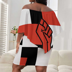 Chimamanda Ngozi Adichie Off Shoulder Short Dress with Bold Red Portrait, We Should All Be Feminists Quote - African Pride