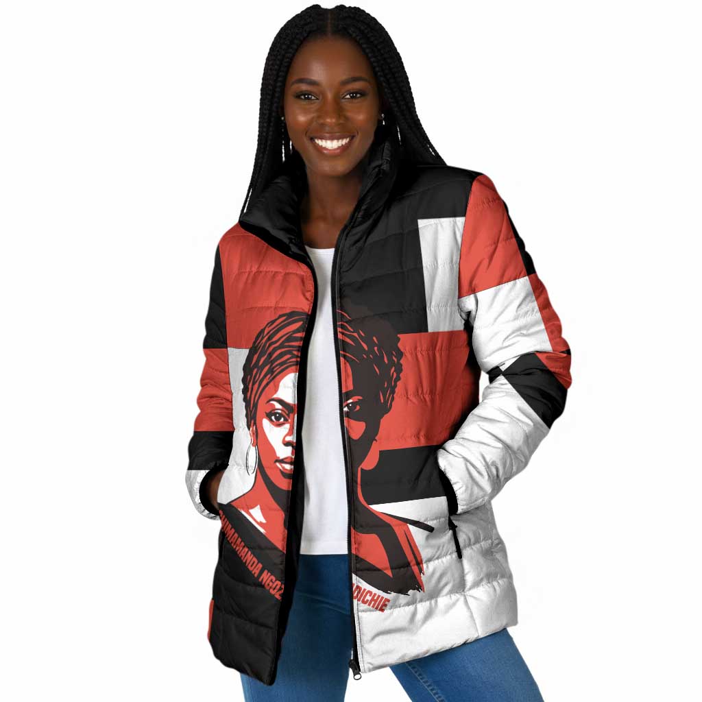 Chimamanda Ngozi Adichie Padded Jacket with Bold Red Portrait, We Should All Be Feminists Quote - African Pride
