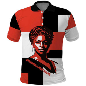 Chimamanda Ngozi Adichie Polo Shirt with Bold Red Portrait, We Should All Be Feminists Quote - African Pride