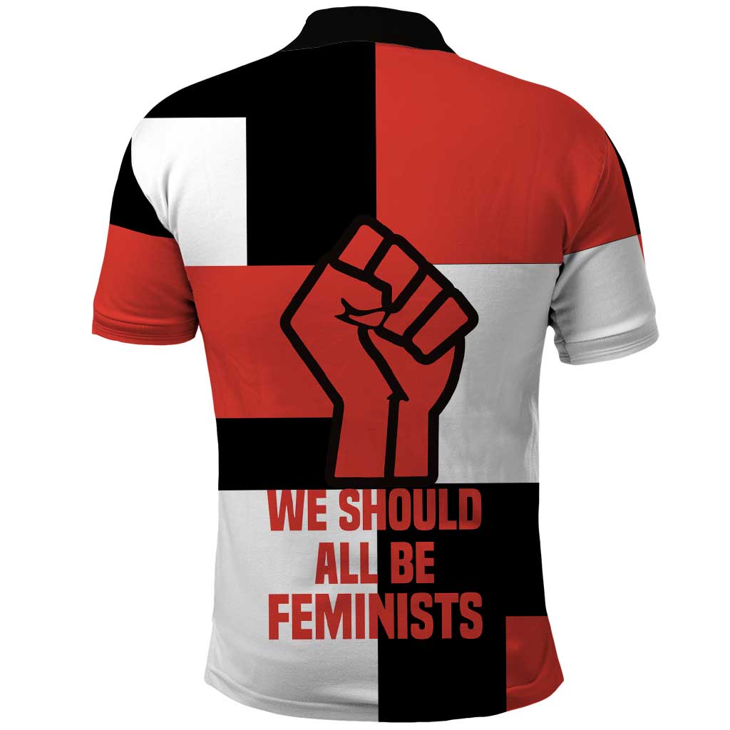 Chimamanda Ngozi Adichie Polo Shirt with Bold Red Portrait, We Should All Be Feminists Quote - African Pride