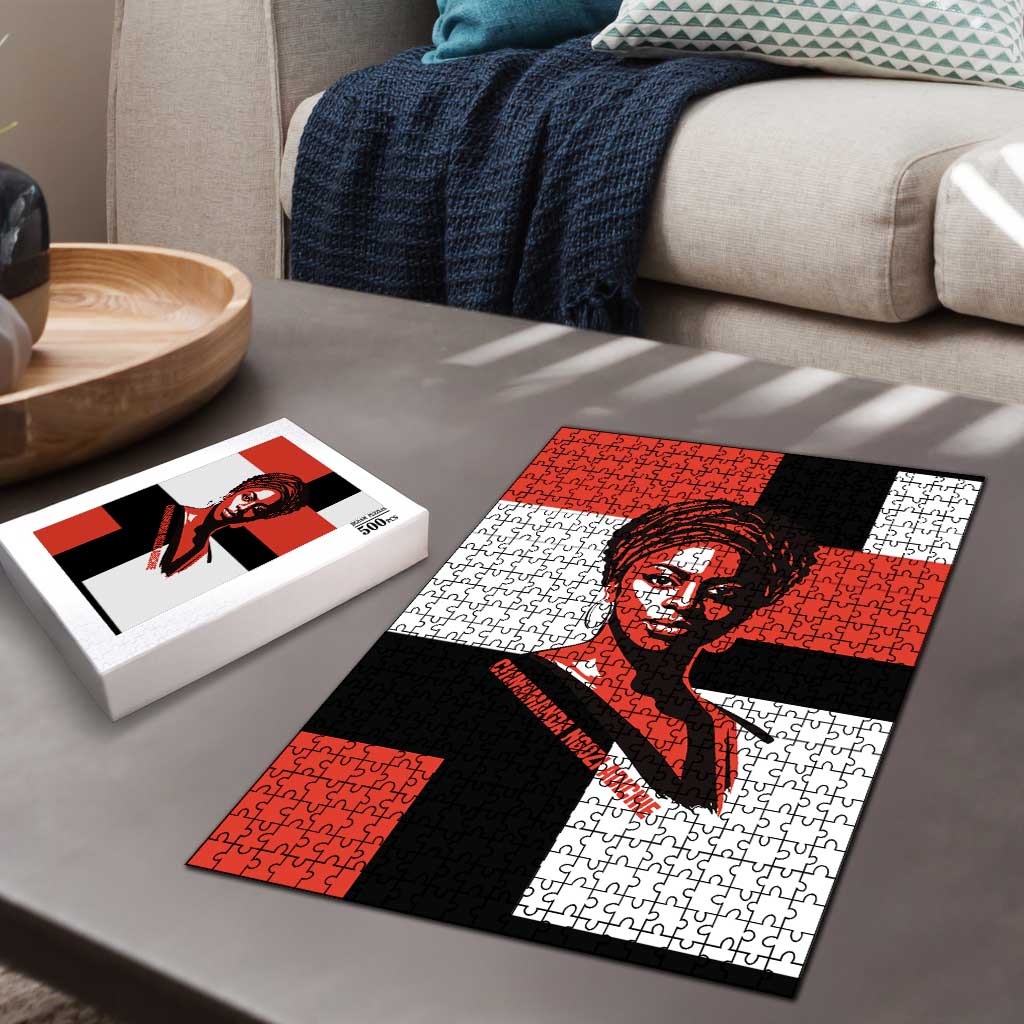 Chimamanda Ngozi Adichie Puzzle with Bold Red Portrait, We Should All Be Feminists Quote - African Pride