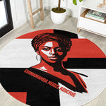 Chimamanda Ngozi Adichie Round Carpet with Bold Red Portrait, We Should All Be Feminists Quote - African Pride