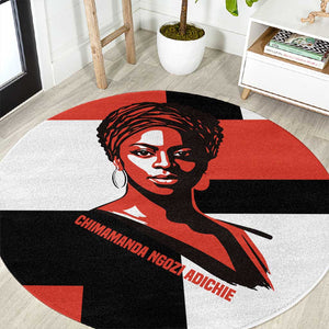 Chimamanda Ngozi Adichie Round Carpet with Bold Red Portrait, We Should All Be Feminists Quote - African Pride