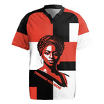 Chimamanda Ngozi Adichie Rugby Jersey with Bold Red Portrait, We Should All Be Feminists Quote - African Pride