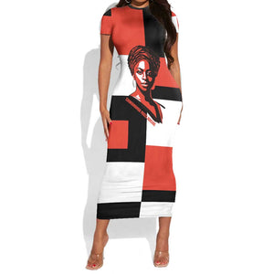 Chimamanda Ngozi Adichie Short Sleeve Bodycon Dress with Bold Red Portrait, We Should All Be Feminists Quote - African Pride