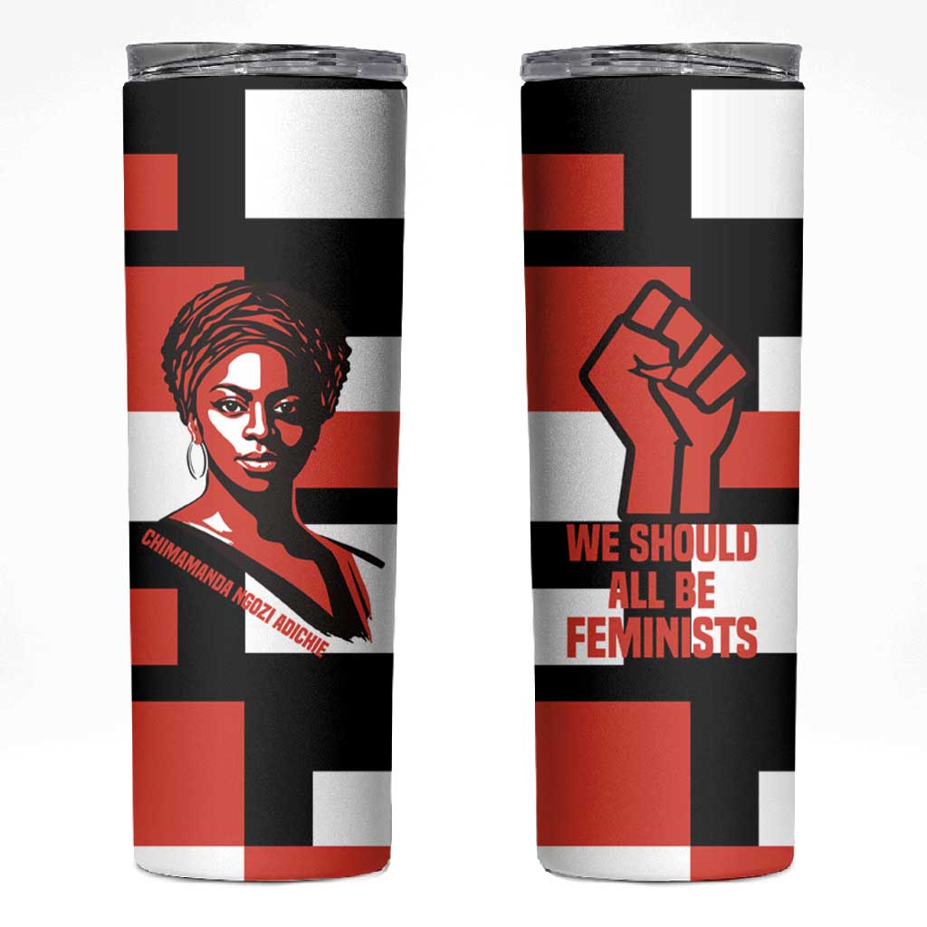 Chimamanda Ngozi Adichie Skinny Tumbler with Bold Red Portrait, We Should All Be Feminists Quote - African Pride