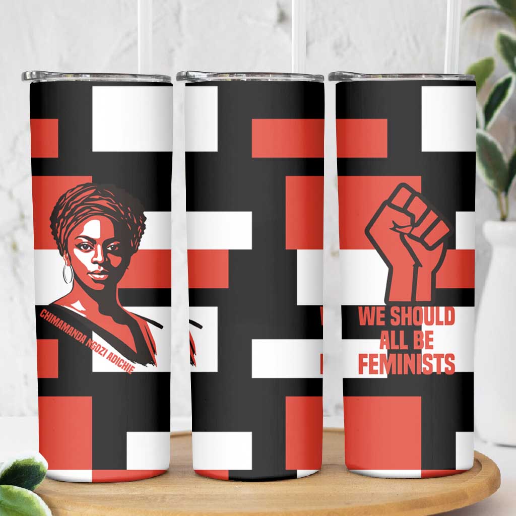 Chimamanda Ngozi Adichie Skinny Tumbler with Bold Red Portrait, We Should All Be Feminists Quote - African Pride