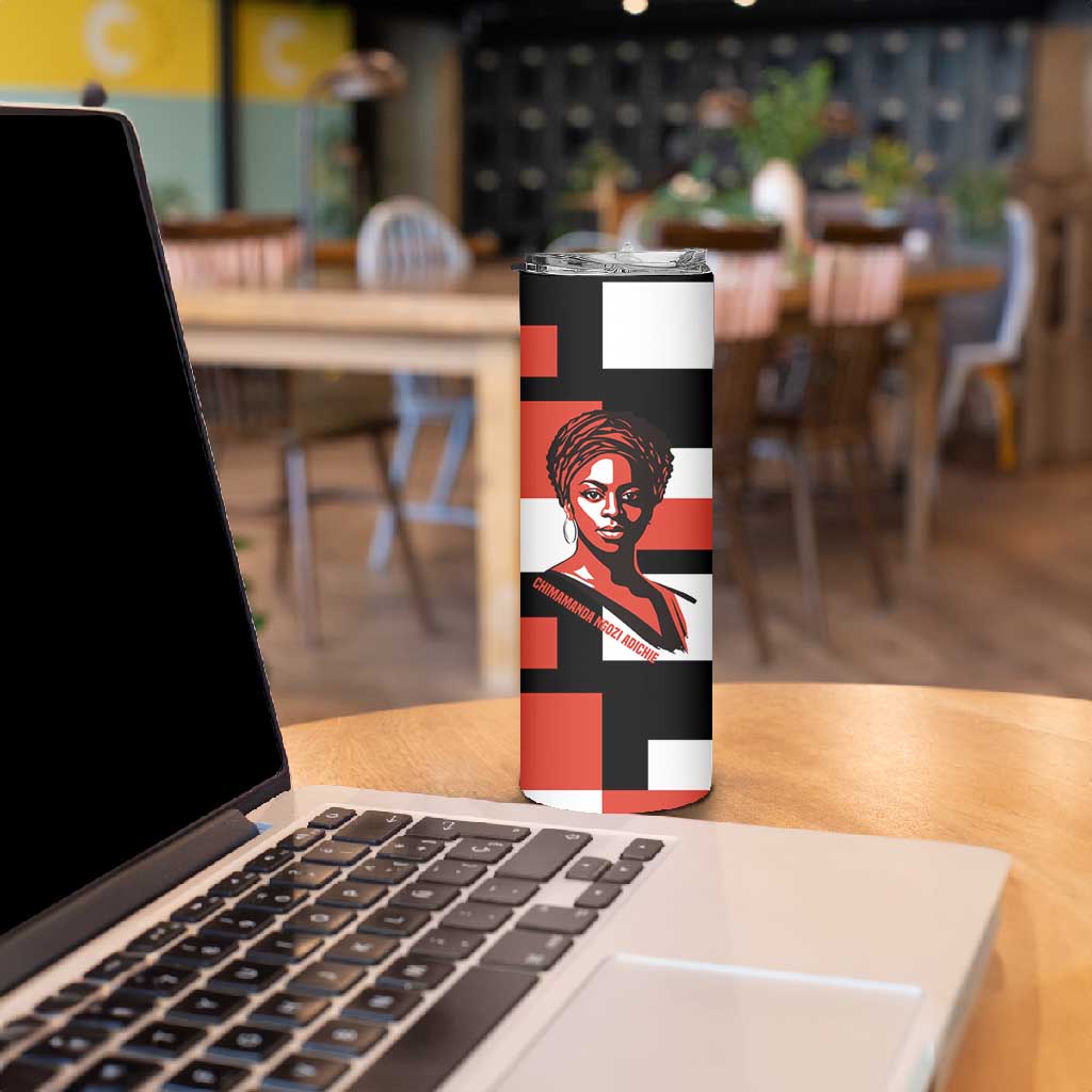 Chimamanda Ngozi Adichie Skinny Tumbler with Bold Red Portrait, We Should All Be Feminists Quote - African Pride