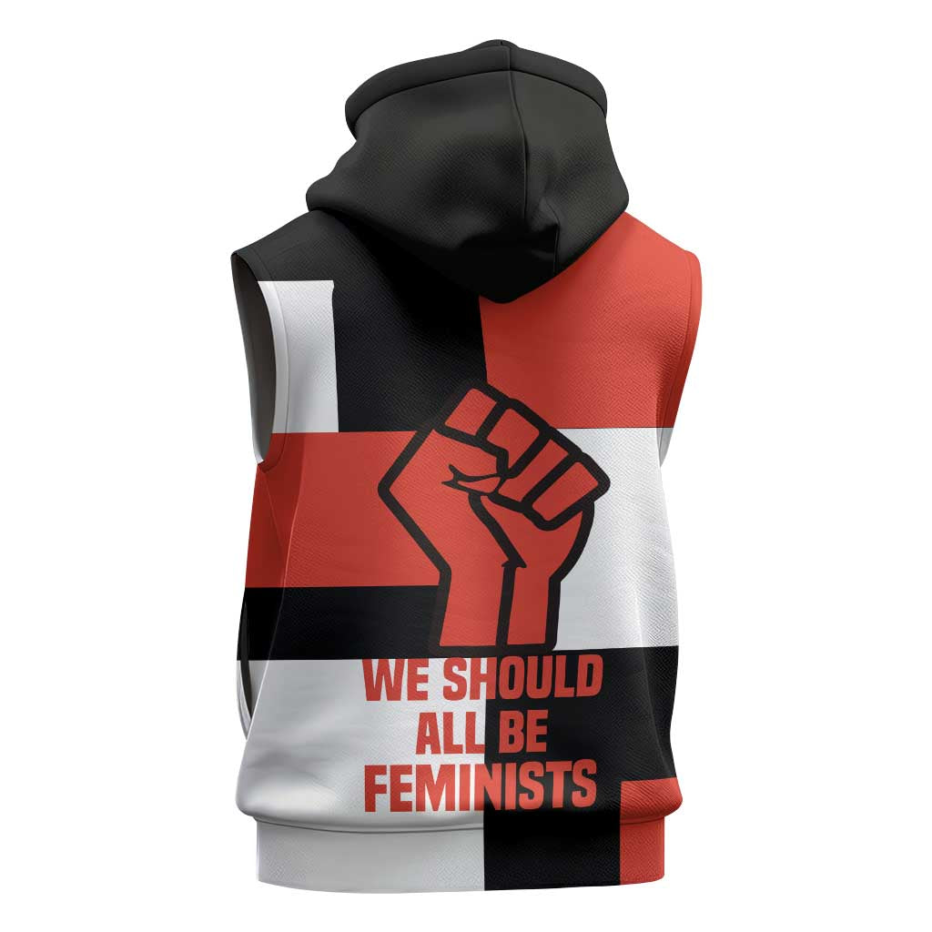 Chimamanda Ngozi Adichie Sleeveless Hoodie with Bold Red Portrait, We Should All Be Feminists Quote - African Pride