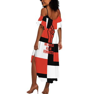 Chimamanda Ngozi Adichie Summer Maxi Dress with Bold Red Portrait, We Should All Be Feminists Quote - African Pride