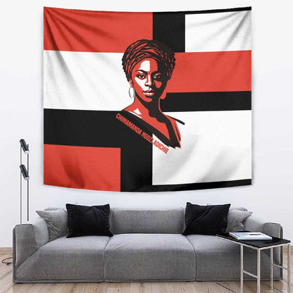 Chimamanda Ngozi Adichie Tapestry with Bold Red Portrait, We Should All Be Feminists Quote - African Pride