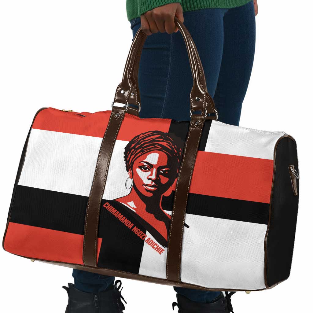 Chimamanda Ngozi Adichie Travel Bag with Bold Red Portrait, We Should All Be Feminists Quote - African Pride