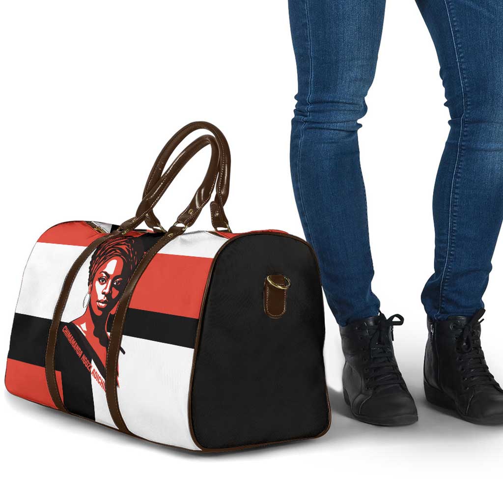 Chimamanda Ngozi Adichie Travel Bag with Bold Red Portrait, We Should All Be Feminists Quote - African Pride