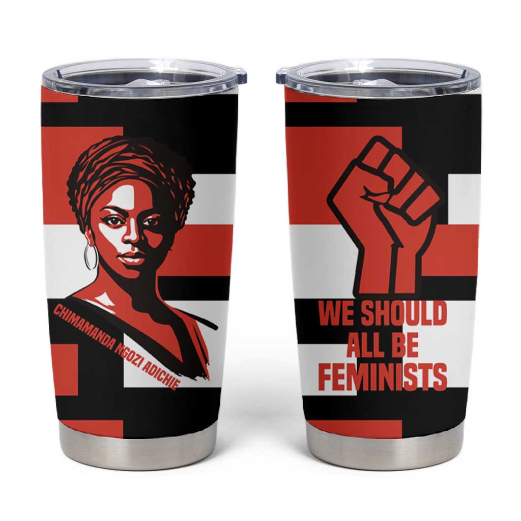 Chimamanda Ngozi Adichie Tumbler Cup with Bold Red Portrait, We Should All Be Feminists Quote - African Pride
