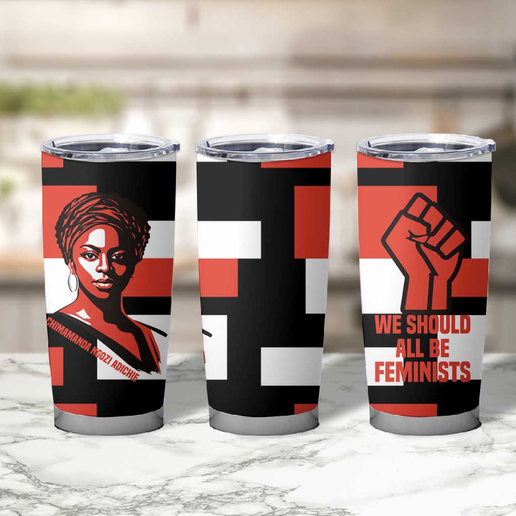Chimamanda Ngozi Adichie Tumbler Cup with Bold Red Portrait, We Should All Be Feminists Quote - African Pride