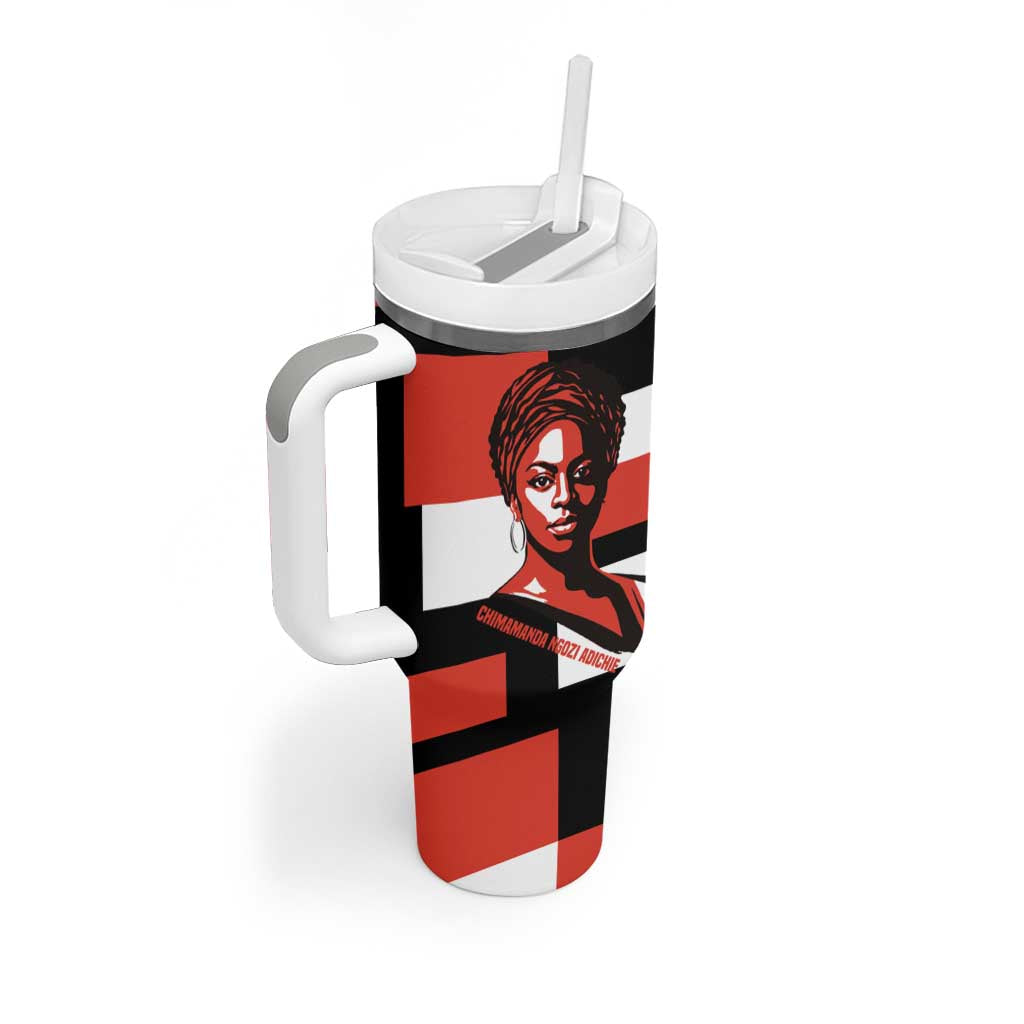 Chimamanda Ngozi Adichie Tumbler With Handle with Bold Red Portrait, We Should All Be Feminists Quote - African Pride