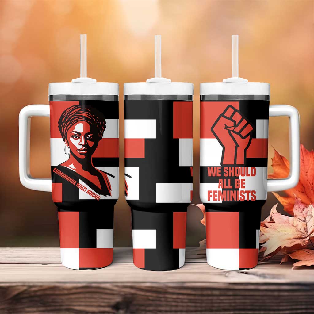 Chimamanda Ngozi Adichie Tumbler With Handle with Bold Red Portrait, We Should All Be Feminists Quote - African Pride