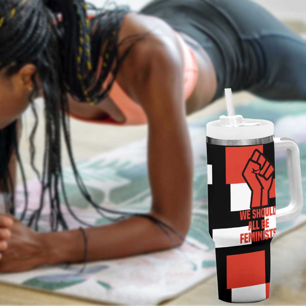 Chimamanda Ngozi Adichie Tumbler With Handle with Bold Red Portrait, We Should All Be Feminists Quote - African Pride