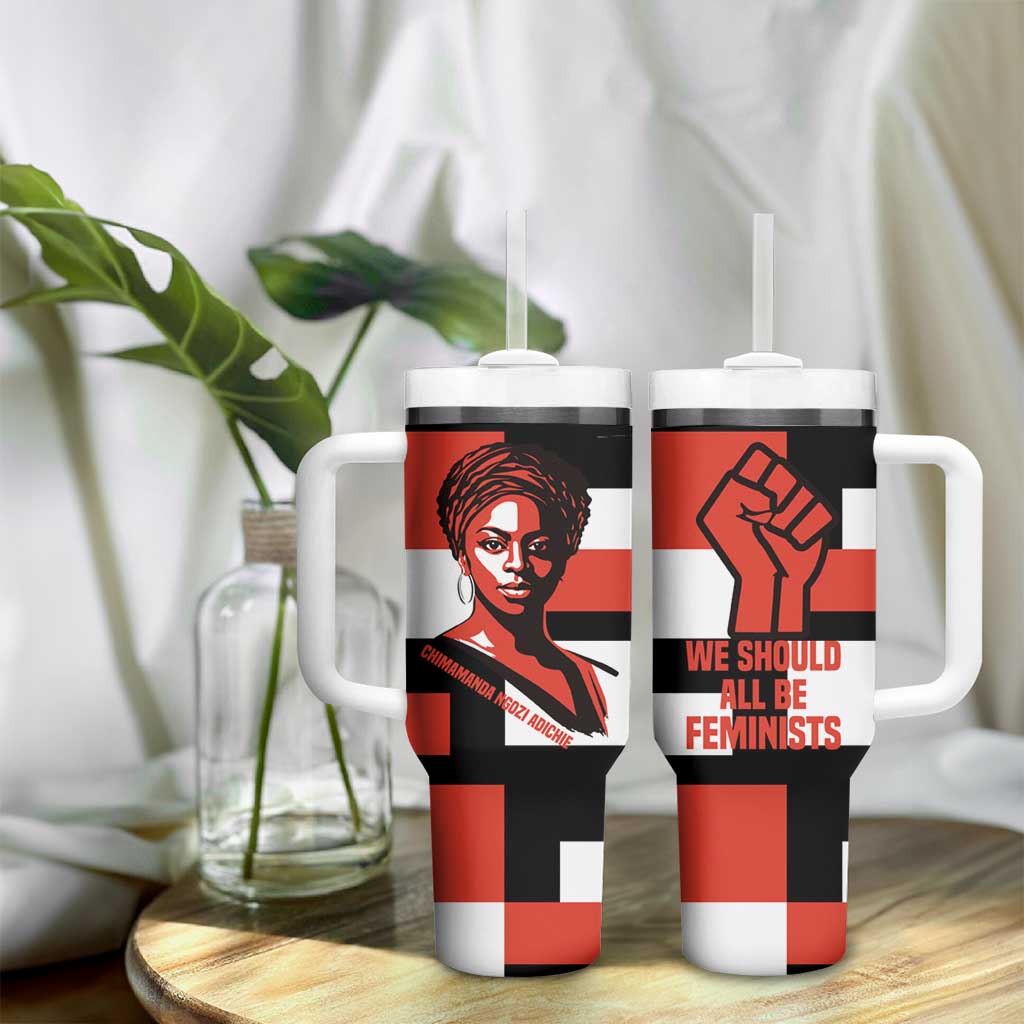 Chimamanda Ngozi Adichie Tumbler With Handle with Bold Red Portrait, We Should All Be Feminists Quote - African Pride