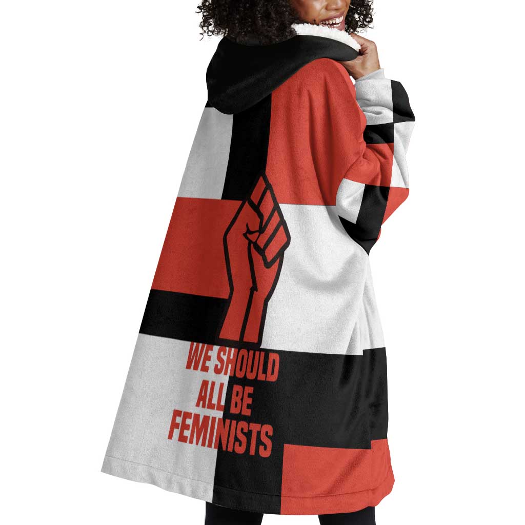 Chimamanda Ngozi Adichie Wearable Blanket Hoodie with Bold Red Portrait, We Should All Be Feminists Quote - African Pride
