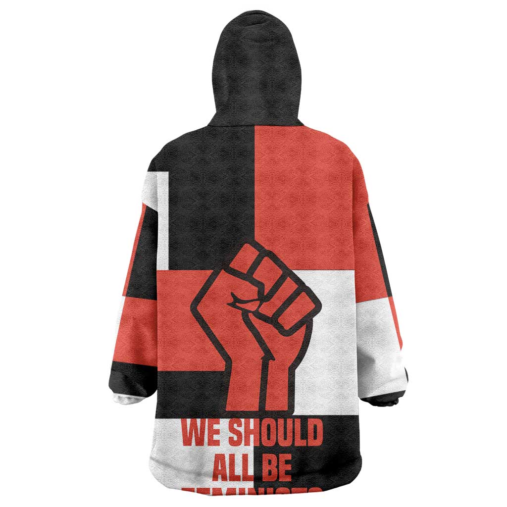 Chimamanda Ngozi Adichie Wearable Blanket Hoodie with Bold Red Portrait, We Should All Be Feminists Quote - African Pride