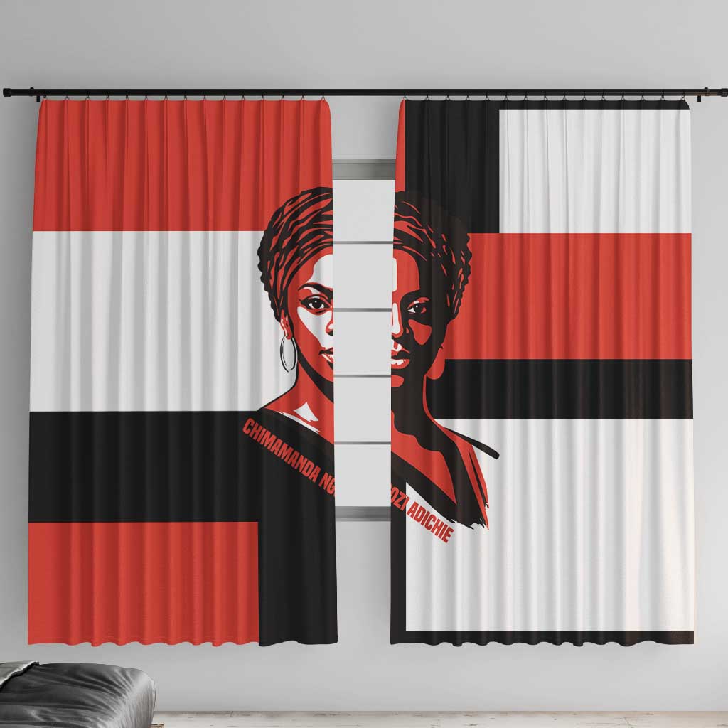 Chimamanda Ngozi Adichie Window Curtain with Bold Red Portrait, We Should All Be Feminists Quote - African Pride