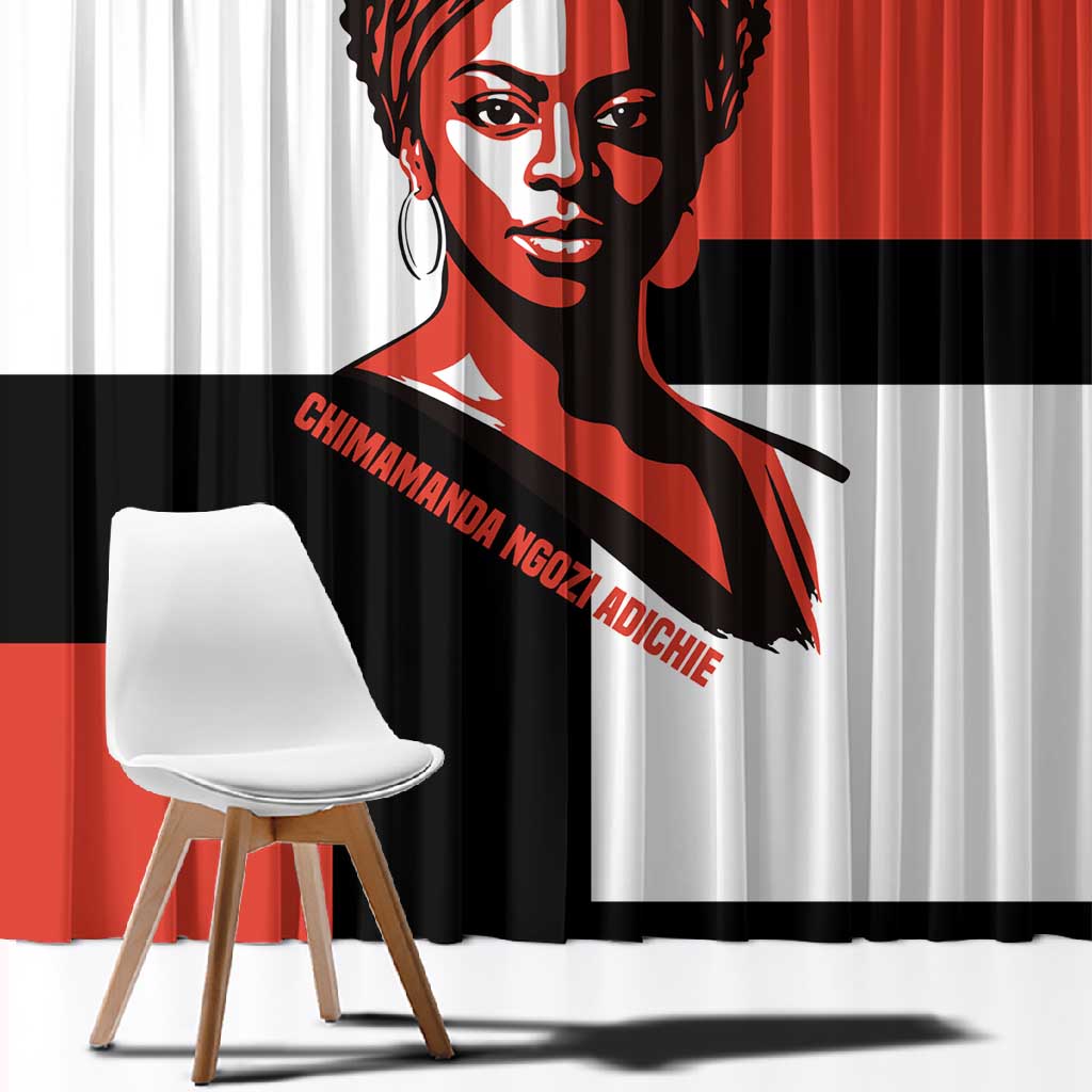 Chimamanda Ngozi Adichie Window Curtain with Bold Red Portrait, We Should All Be Feminists Quote - African Pride