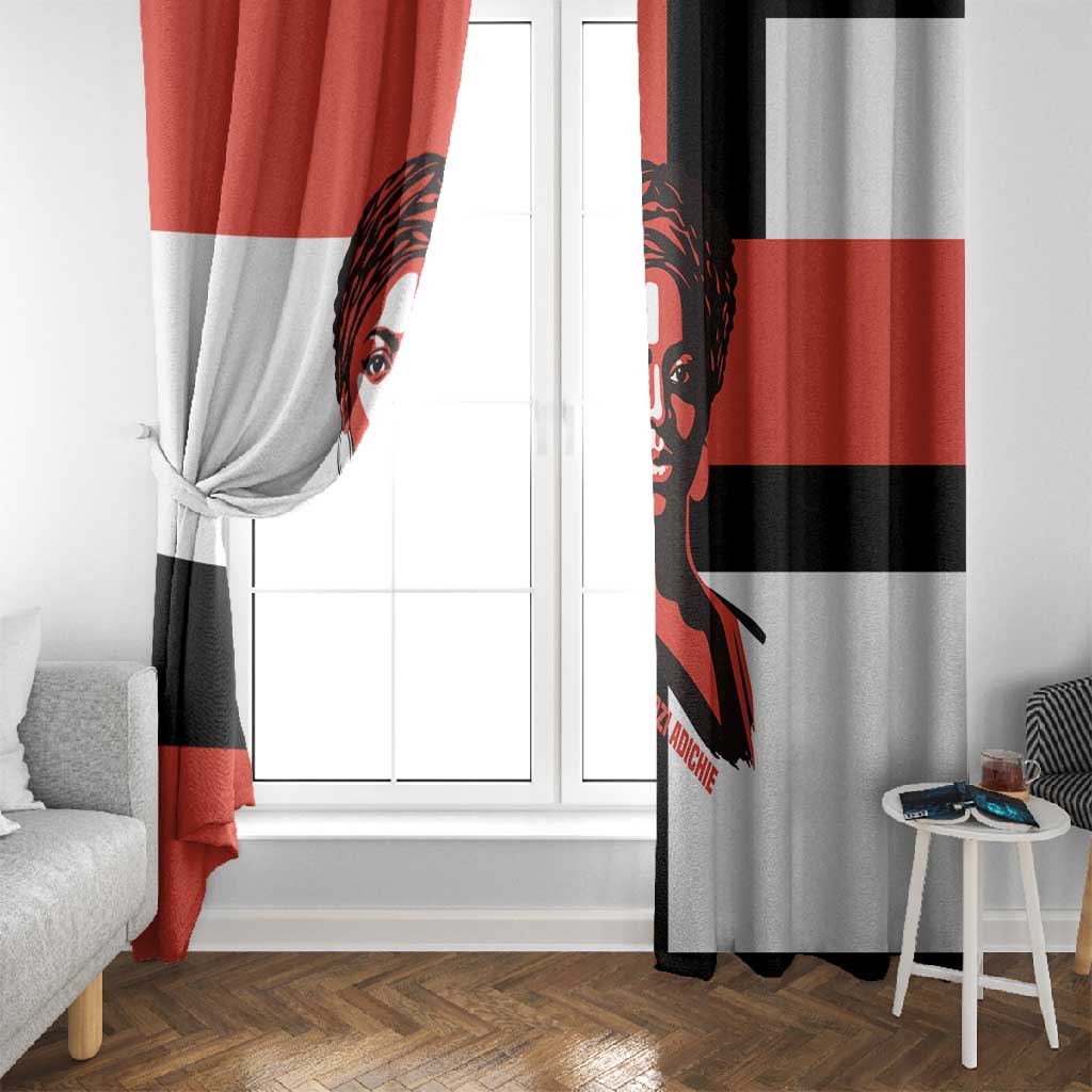 Chimamanda Ngozi Adichie Window Curtain with Bold Red Portrait, We Should All Be Feminists Quote - African Pride