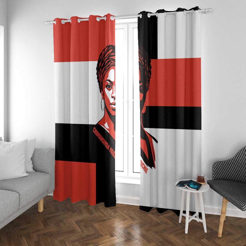 Chimamanda Ngozi Adichie Window Curtain with Bold Red Portrait, We Should All Be Feminists Quote - African Pride