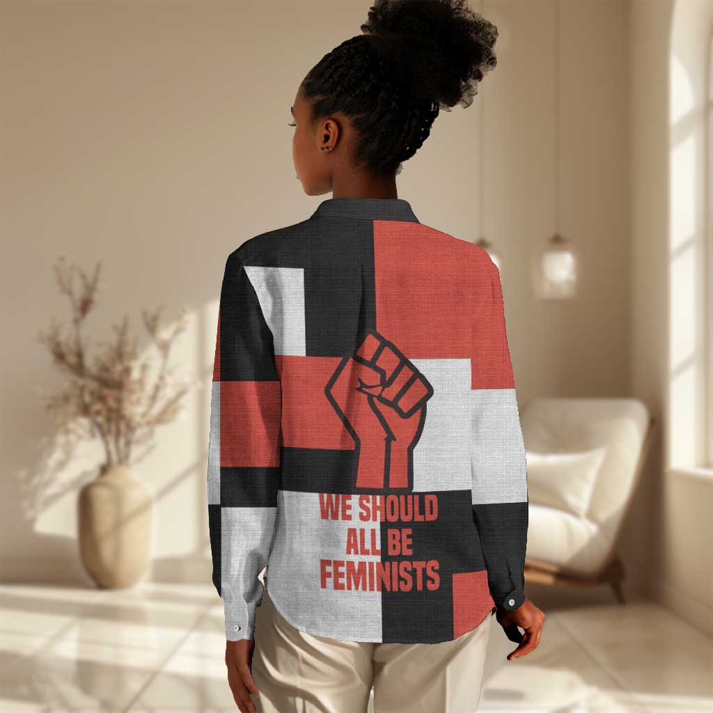 Chimamanda Ngozi Adichie Women Casual Shirt with Bold Red Portrait, We Should All Be Feminists Quote - African Pride