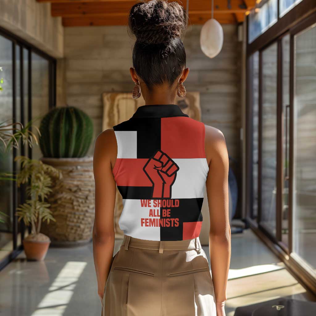 Chimamanda Ngozi Adichie Women Sleeveless Polo Shirt with Bold Red Portrait, We Should All Be Feminists Quote - African Pride