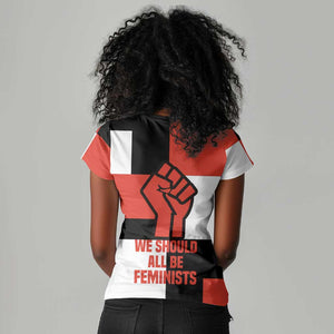 Chimamanda Ngozi Adichie Women V-Neck T-Shirt with Bold Red Portrait, We Should All Be Feminists Quote - African Pride