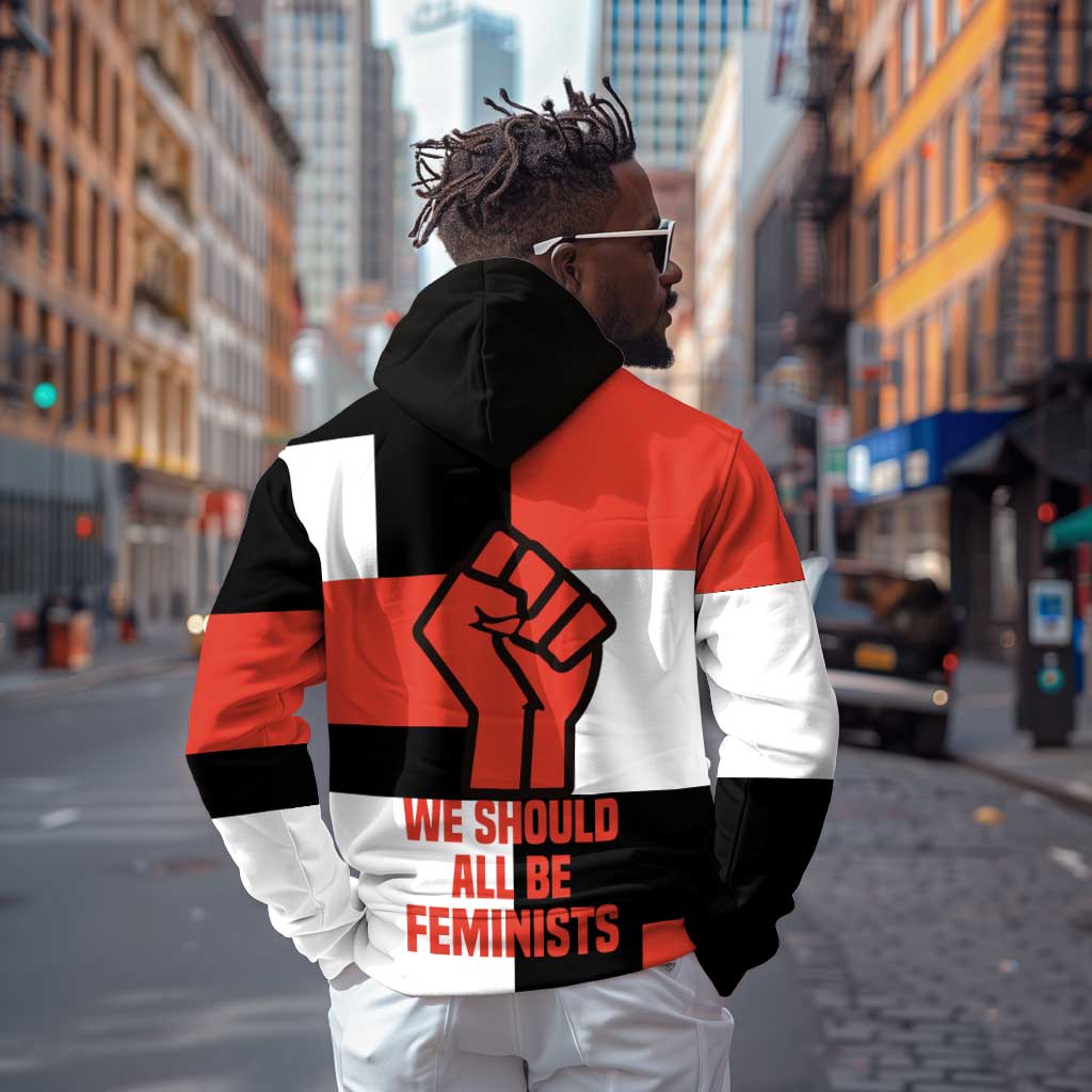 Chimamanda Ngozi Adichie Zip Hoodie with Bold Red Portrait, We Should All Be Feminists Quote - African Pride