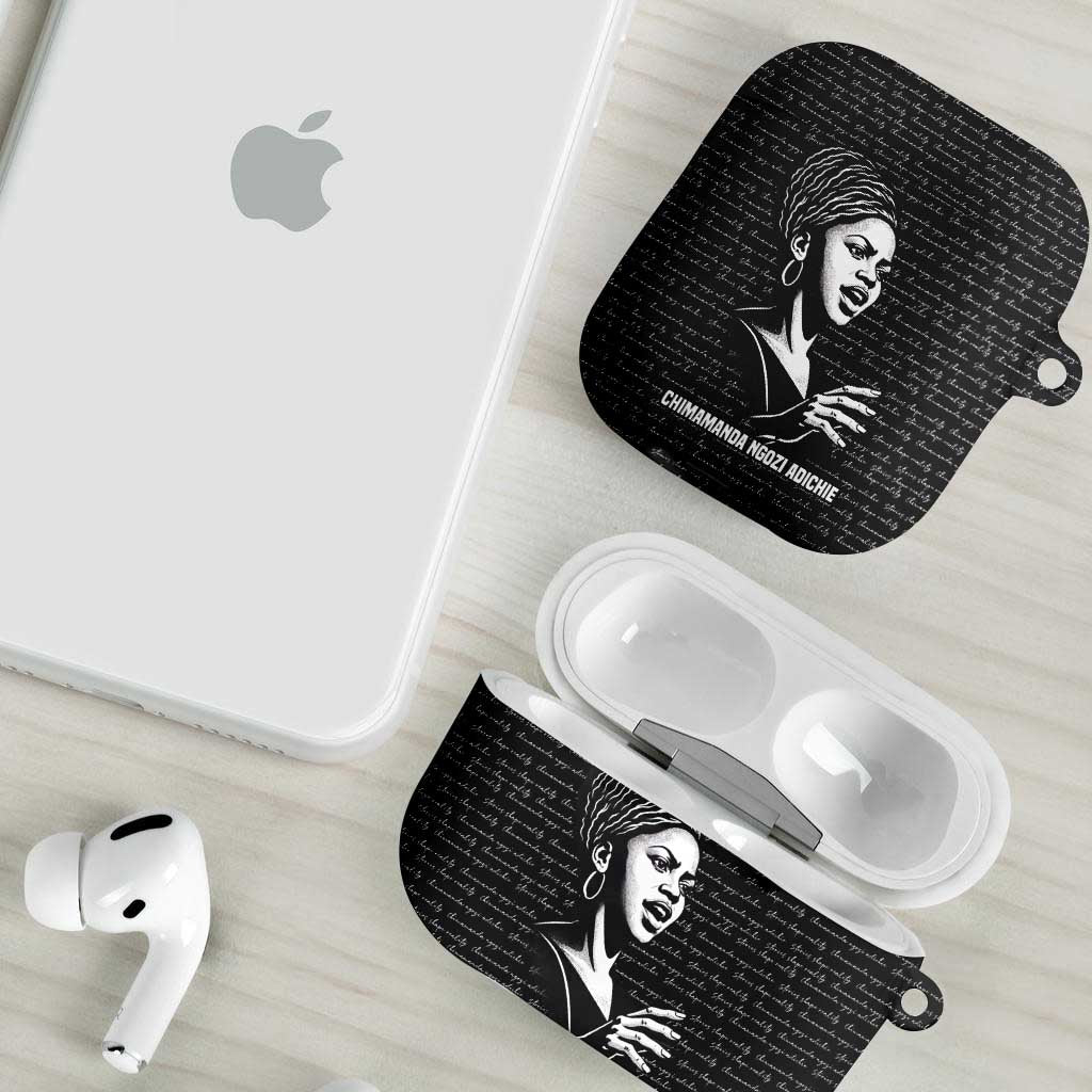 Chimamanda Ngozi Adichie AirPods Case with Expressive Speaking Portrait, Stories Shape Reality - African Pride