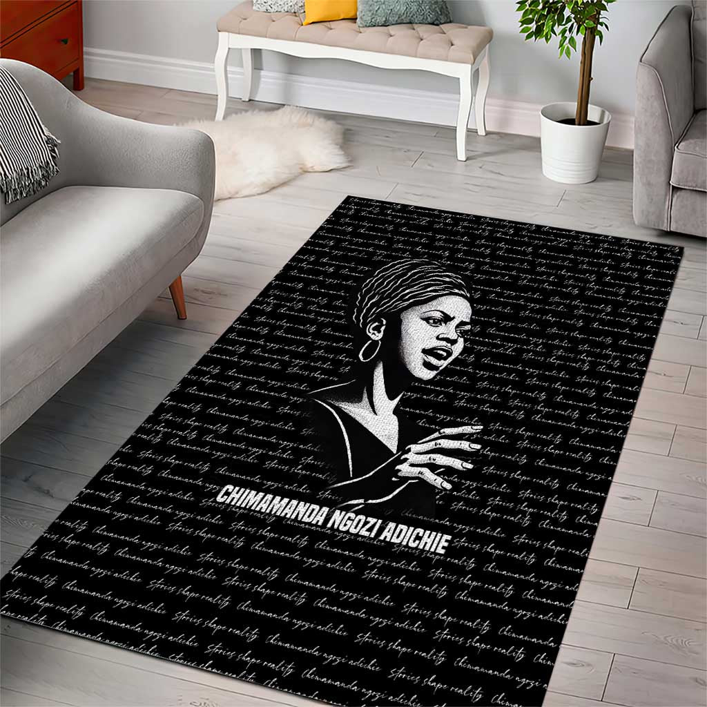 Chimamanda Ngozi Adichie Area Rug with Expressive Speaking Portrait, Stories Shape Reality - African Pride