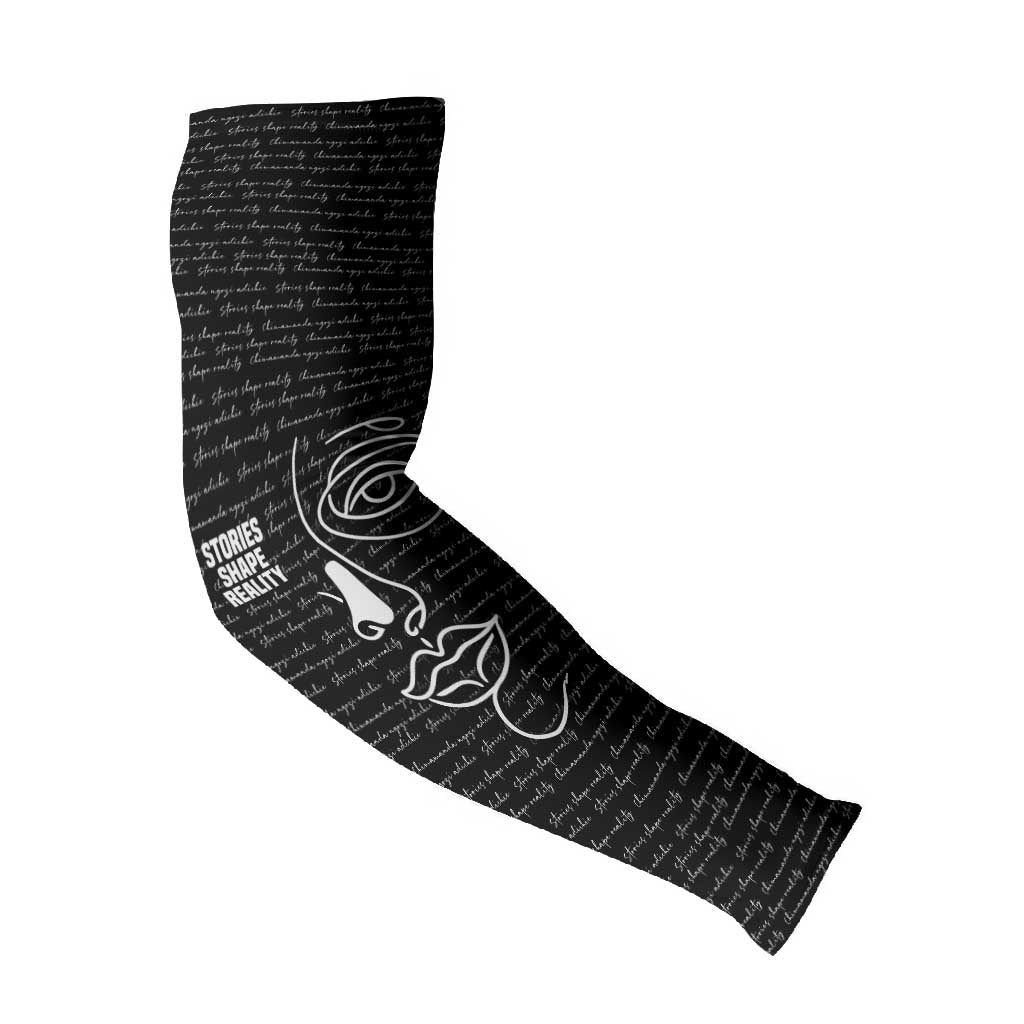Chimamanda Ngozi Adichie Arm Sleeves with Expressive Speaking Portrait, Stories Shape Reality - African Pride