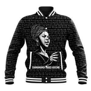 Chimamanda Ngozi Adichie Baseball Jacket with Expressive Speaking Portrait, Stories Shape Reality - African Pride