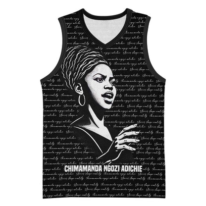 Chimamanda Ngozi Adichie Basketball Jersey with Expressive Speaking Portrait, Stories Shape Reality - African Pride