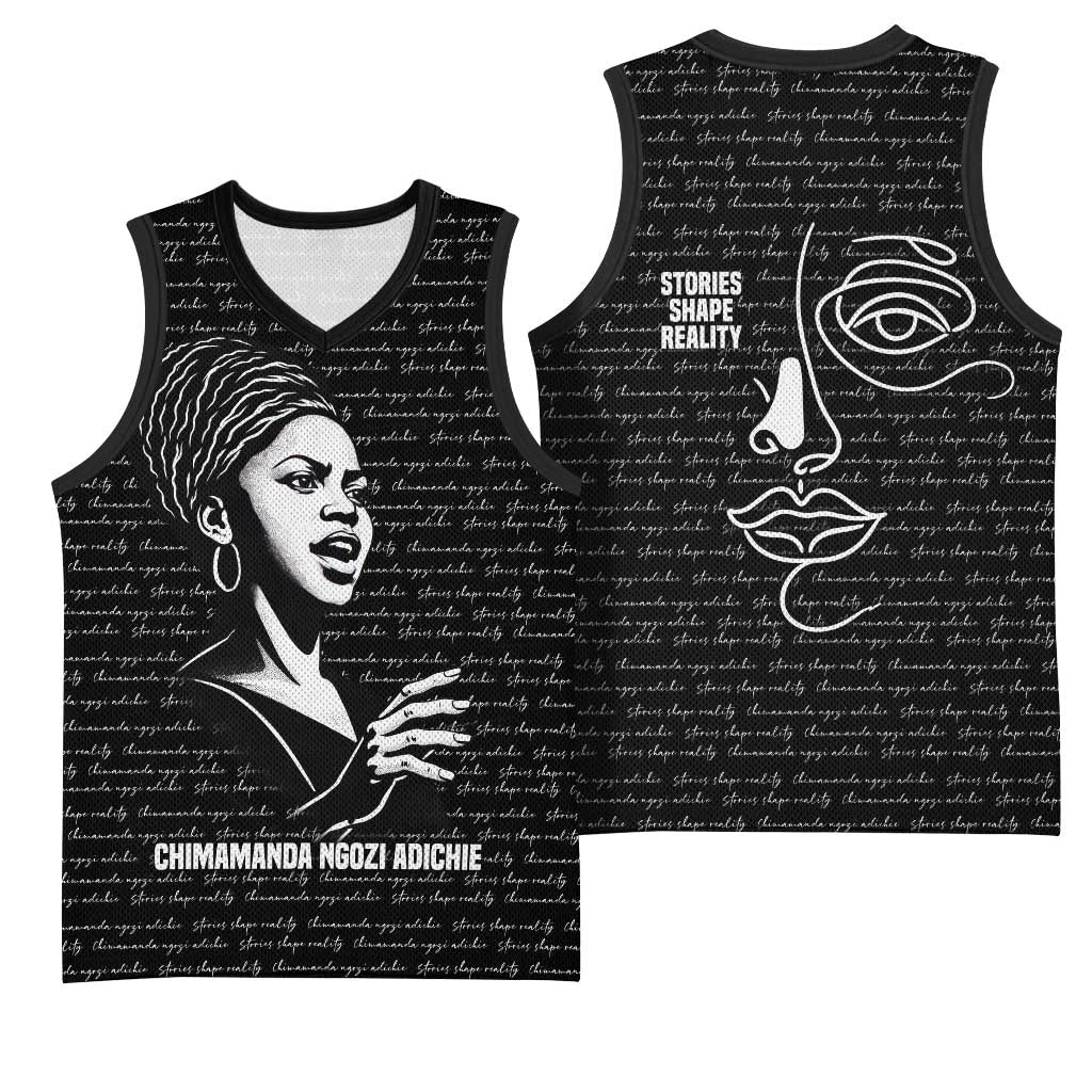 Chimamanda Ngozi Adichie Basketball Jersey with Expressive Speaking Portrait, Stories Shape Reality - African Pride