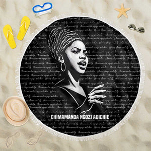 Chimamanda Ngozi Adichie Beach Blanket with Expressive Speaking Portrait, Stories Shape Reality - African Pride