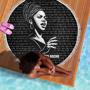Chimamanda Ngozi Adichie Beach Blanket with Expressive Speaking Portrait, Stories Shape Reality - African Pride