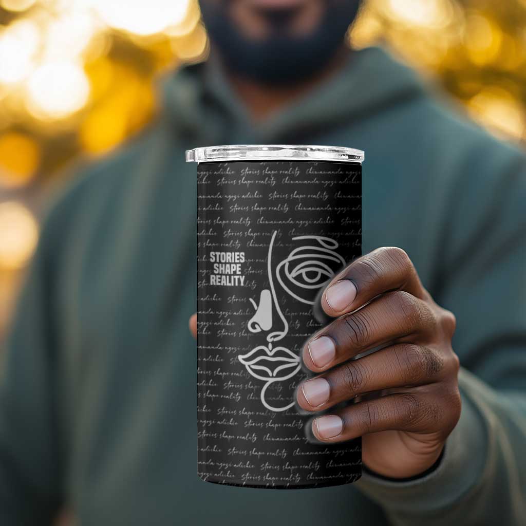Chimamanda Ngozi Adichie 4 in 1 Can Cooler Tumbler with Expressive Speaking Portrait, Stories Shape Reality - African Pride