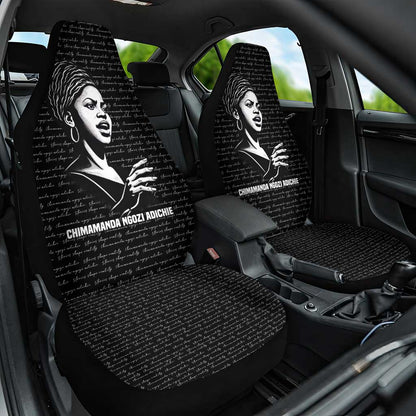 Chimamanda Ngozi Adichie Car Seat Cover with Expressive Speaking Portrait, Stories Shape Reality - African Pride