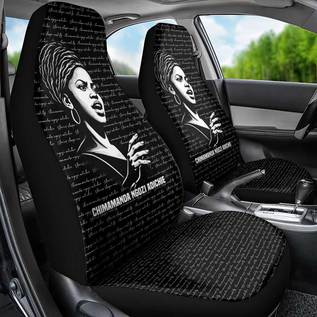 Chimamanda Ngozi Adichie Car Seat Cover with Expressive Speaking Portrait, Stories Shape Reality - African Pride