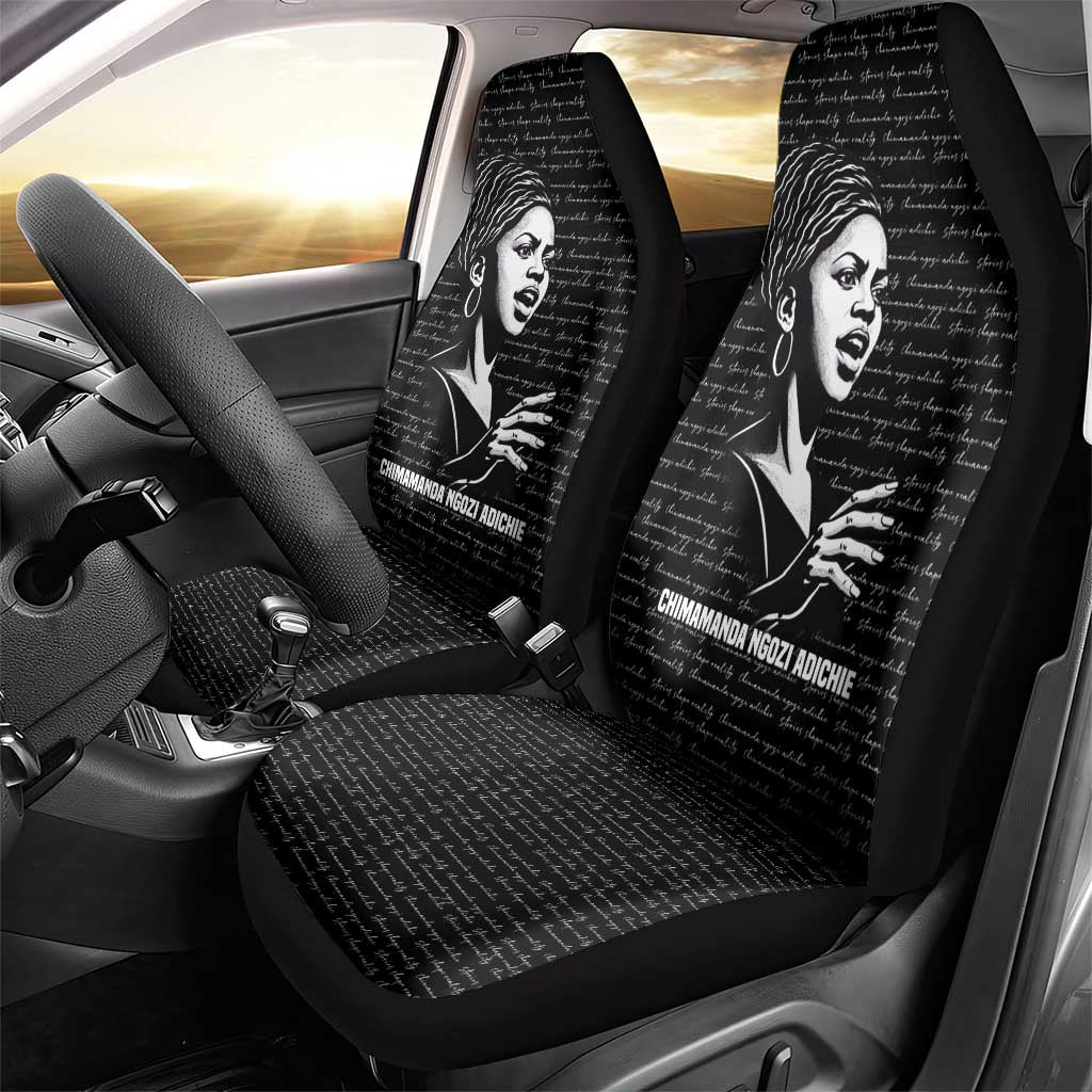 Chimamanda Ngozi Adichie Car Seat Cover with Expressive Speaking Portrait, Stories Shape Reality - African Pride