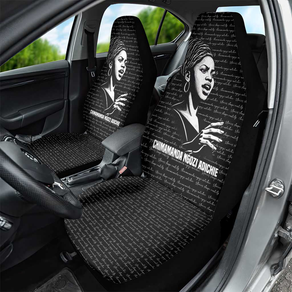 Chimamanda Ngozi Adichie Car Seat Cover with Expressive Speaking Portrait, Stories Shape Reality - African Pride